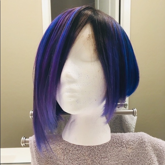 Human Hair Accessories - Edgy Purple/Blue/Magenta/Green 100% Human Hair Wig